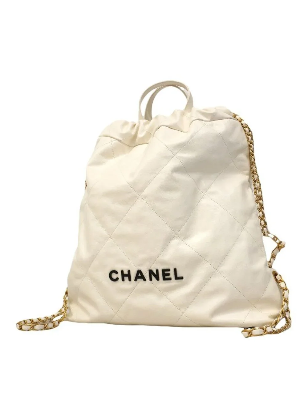 Chanel Backpack 22 Calfskin White Gold